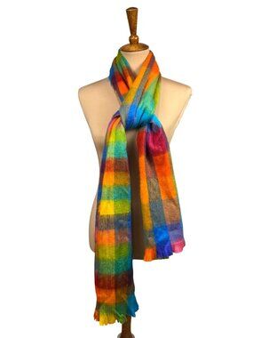 Pokoloko Rainbow Alpaca Blend Scarf Fringed Made in Ecuador Soft Lightweight 13"